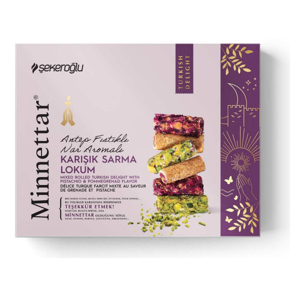 Şekeroğlu Minnettar Pomegranate Flavored Mixed Turkish Delight with Pistachios - 300 g