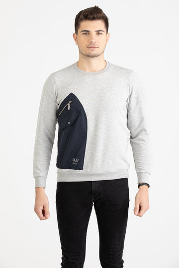Hanorac Sport Utility pentru Bărbați Versace 19.69 Abbigliamento Sportivo Gri Heather cu Buzunar Contrastant